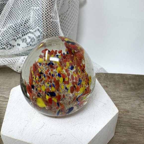 Handcrafted Glass Paperweight With Embedded Colorful Floral Design - Picture 7 of 9